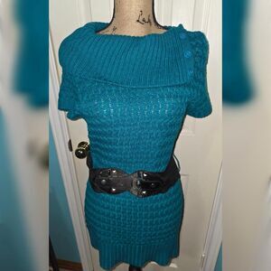 No Boundaries Teal Knit Sweater Dress - Juniors Large (11-13)